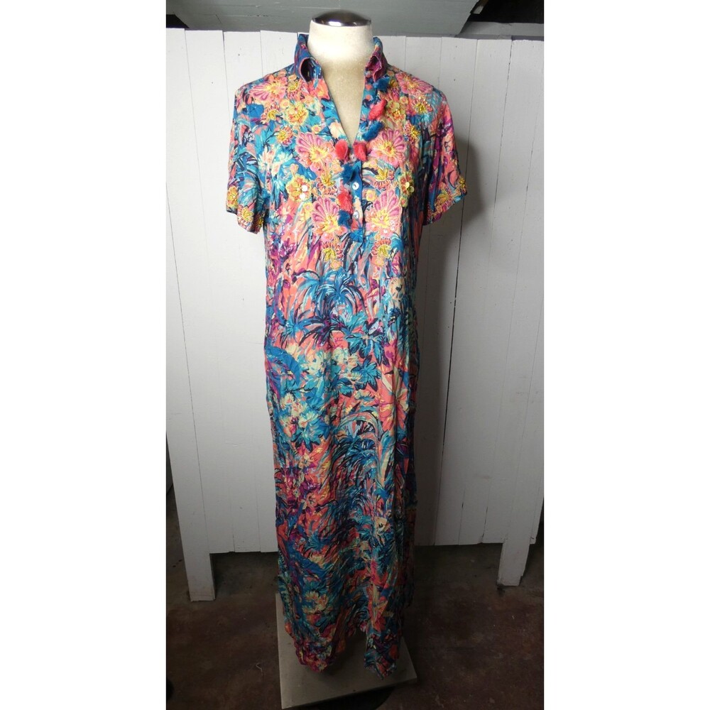 Soft Surroundings S Florence Dress Tropicana Multi Maxi Beaded Embroidered
